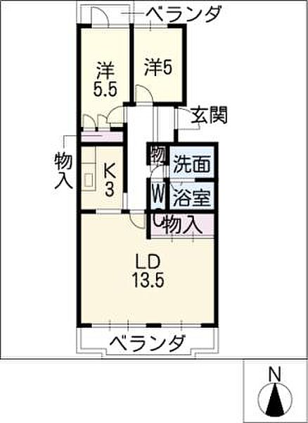 ヴィルヌーヴ ｜愛知県名古屋市守山区廿軒家(賃貸マンション2LDK・5階・61.87㎡)の写真 その2