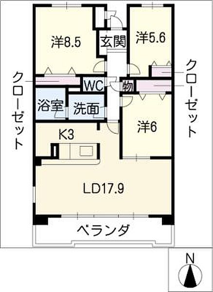 シャンティ滝川 ｜愛知県名古屋市昭和区滝川町(賃貸マンション3LDK・4階・90.06㎡)の写真 その2