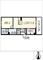 シャーメゾン西岐阜 2階1LDKの間取り