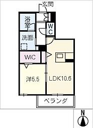 シャーメゾン西岐阜 2階1LDKの間取り