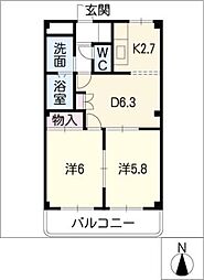 ＳＡＦＥＴＹレジデンス　Ｔ．1 2階2DKの間取り