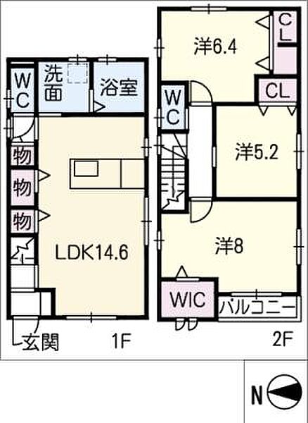 下川手貸家　Ｂ棟 ｜岐阜県岐阜市下川手(賃貸一戸建3LDK・2階・84.46㎡)の写真 その2