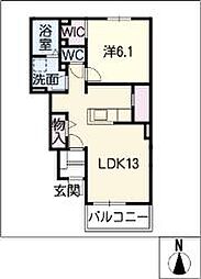 サンシャイン西浦Ｂ 1階1LDKの間取り