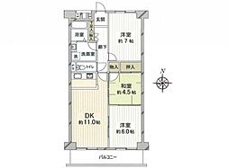 所沢ハイコーポ 3LDKの間取図画像