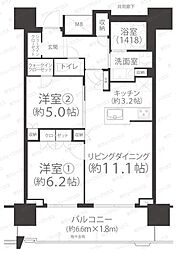 プラウドタワー岡山 2LDKの間取図画像