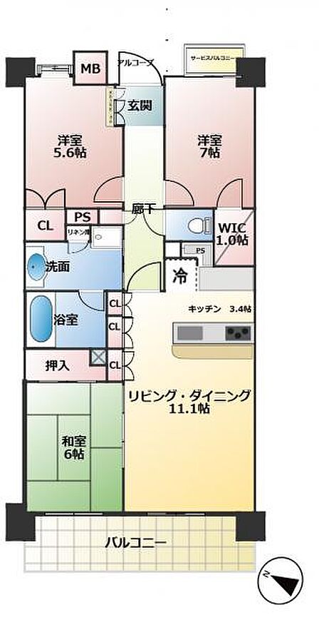 広々3LDKの間取りは、家族が増えても住み続けられるお家です