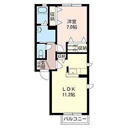クレストヒルズB 1LDKの間取図画像