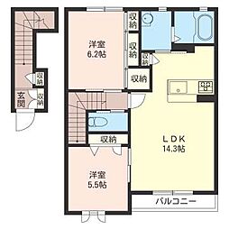 フェリーチェ夏見 2階2LDKの間取り