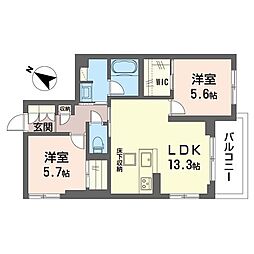 NレジデンスII 2LDKの間取図画像