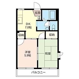アネックスＳ 00202 2階2DKの間取り