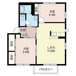 ラフォーレハピネスB 2LDKの間取図画像