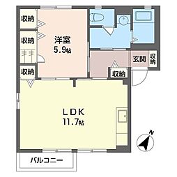 エスペランサ仁神堂B 1LDKの間取図画像