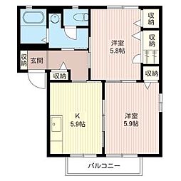 グリーンパールB 2Kの間取図画像