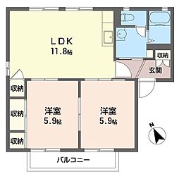 ディアスナカムラ 2LDKの間取図画像