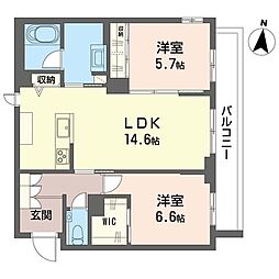 ティエリテ 1階2LDKの間取り