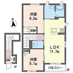 イーストウィング 2LDKの間取図画像