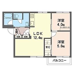 サンハイツ黒須B 2LDKの間取図画像