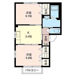 ラ・プランタン3 2Kの間取図画像