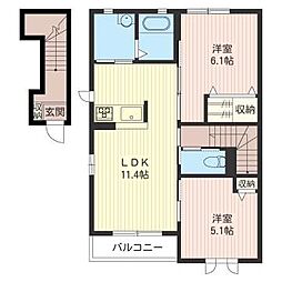 エテルノ国立 2階2LDKの間取り
