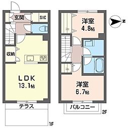 関ノ原シャーメゾン 2LDKの間取図画像