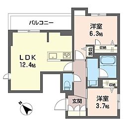 カーサベレオ池袋 3階2LDKの間取り