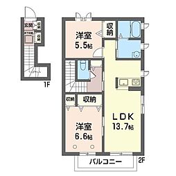 コモドパティオA 2LDKの間取図画像