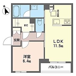 エクラシエ ウエスト 1LDKの間取図画像