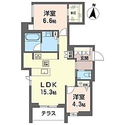 リアン下馬 EAST 2LDKの間取図画像