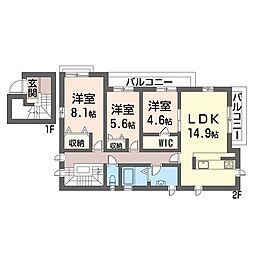 サニーサイド 3LDKの間取図画像