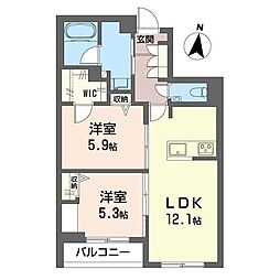 ブラン　ノワール 3階2LDKの間取り