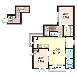 プリムヴェール 2LDKの間取図画像