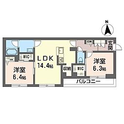 エクラシエ 2LDKの間取図画像