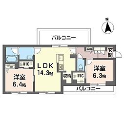 エクラシエ 2LDKの間取図画像