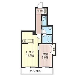 ヴォーヌング平町1 1LDKの間取図画像