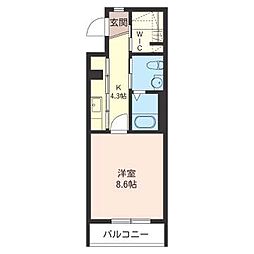 ラフィーネドミール 1Kの間取図画像
