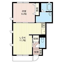 グリステンコート 1LDKの間取図画像
