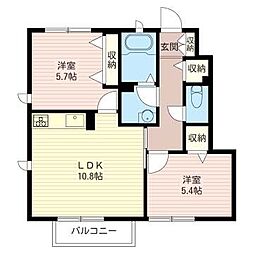 カーサアルバB 2LDKの間取図画像