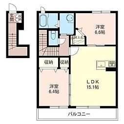 第2ムツミハイツ 2LDKの間取図画像