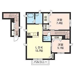 クールヴェールC 2LDKの間取図画像
