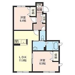 リベルテ湘南B 2LDKの間取図画像