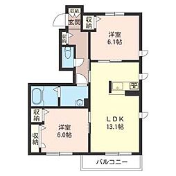 サンモール2 2LDKの間取図画像