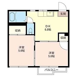 ジュネス東林間 2DKの間取図画像