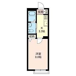 フジハマ 1Kの間取図画像