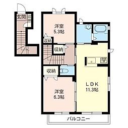 クローバーリーフ 2LDKの間取図画像