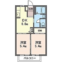 トゥモーローウイングスA 2DKの間取図画像