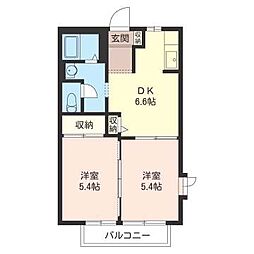 トゥモーローウイングスB 2DKの間取図画像
