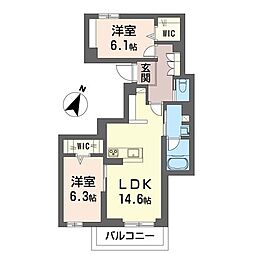 プレシュー航空公園 2LDKの間取図画像