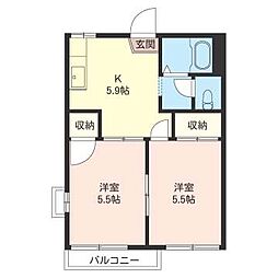 北原コーポB 2Kの間取図画像