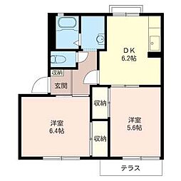 サンハイツ大久保C 2DKの間取図画像