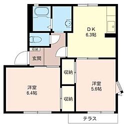 グリーンハイツ三橋A 2DKの間取図画像